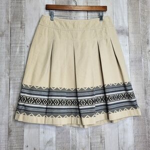 Ann Taylor LOFT Beige Circle Skirt with Black Geometric Border. Size 6